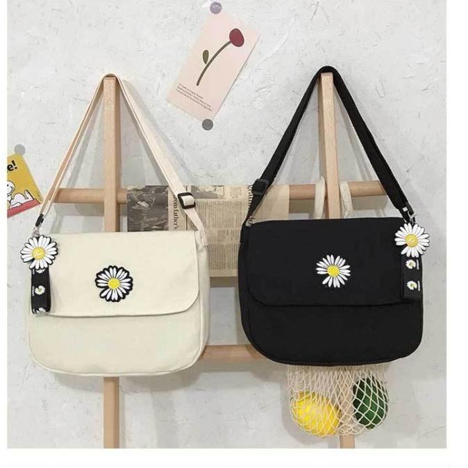 Bag Canvas - Tc-111 Tas Canvas Wanita Selempang Bunga Sekolah Kampus