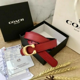 Coach leather Women's Belt Ikat pinggang wanita premium 3 warna sb - Merah(E7A0) Ikat Pinggang Wanit