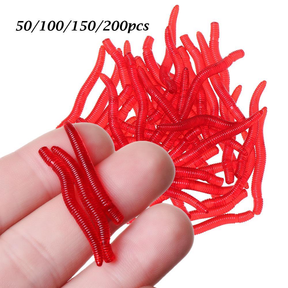 Chookyy 50pcs-200pcs Umpan Merah Cacing 2cm/4cm Bass Tackle Trout Cacing Tanah