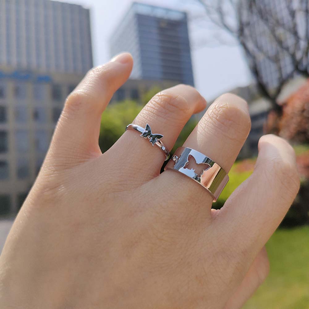 REBUY Punk Couple Rings Net Red Fashion Jewelry Butterfly Rings Women Matching Lover Men Copper Vintage Open Rings Set/Multicolor