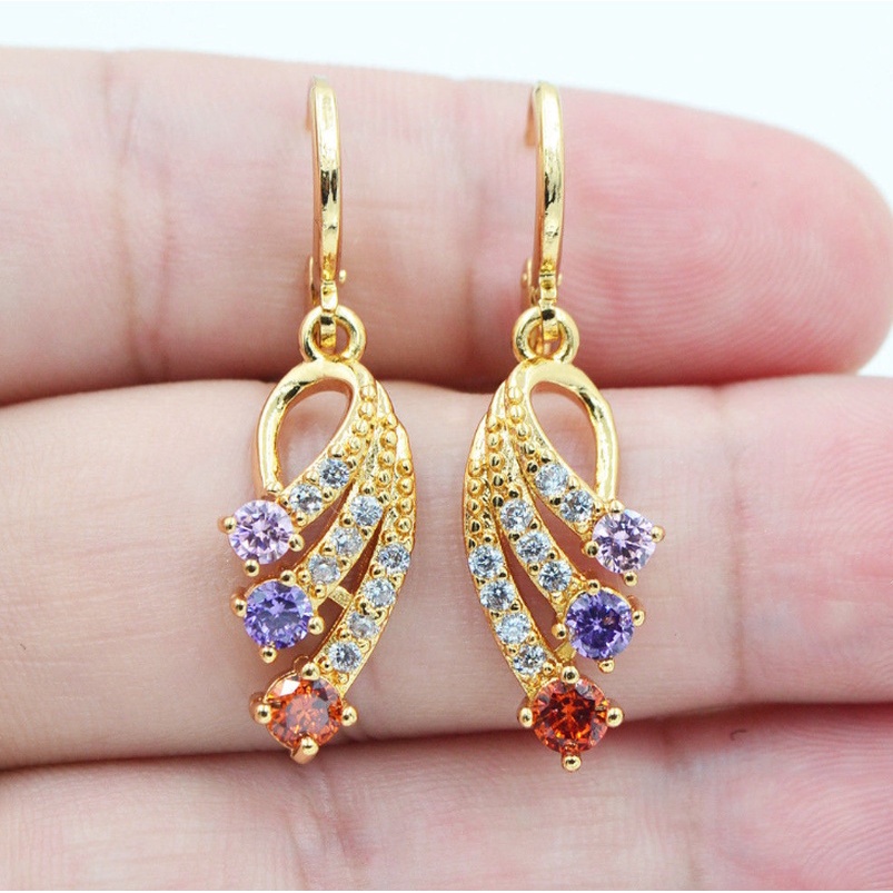 Anting Lapis Emas Hias Zirkon Untuk Wanita