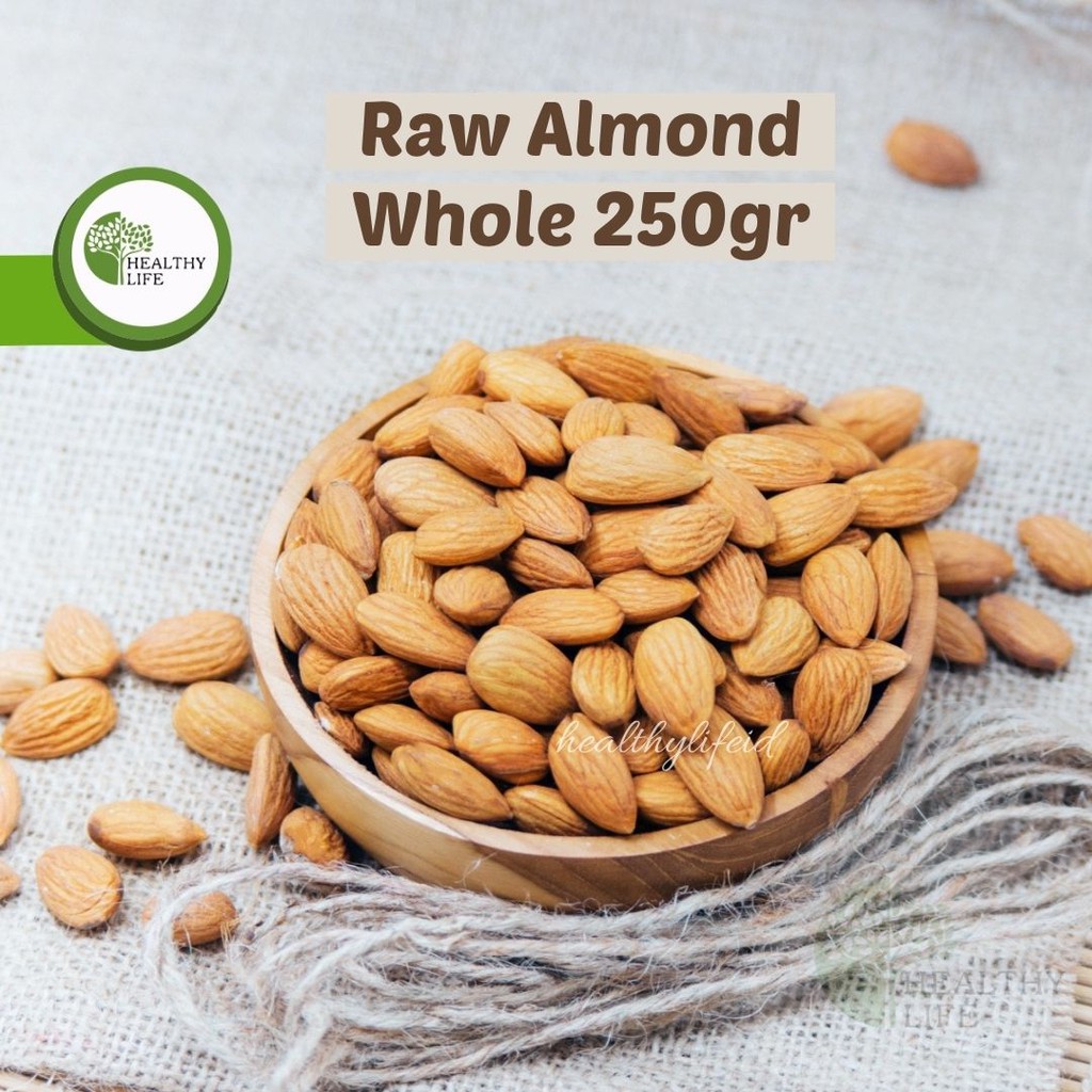 Raw Almond Whole 250gr (Almond Mentah) Ukuran Besar 27-30 Tanpa Cangkang