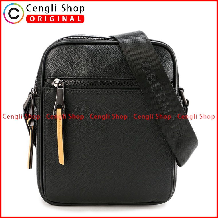 TAS SELEMPANG KULIT PRIA OBERMAIN LEATHER SLING BAG ORIGINAL HITAM BLACK OM029