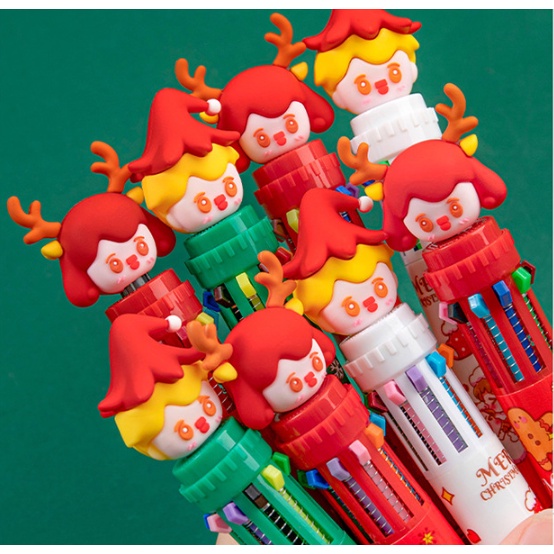 Bolpoin Warna CHRISTMAS 10 in 1 / Pulpen 10 Warna Tema Natal / Pena Warna 10in1 / Ballpoint Gel Pen Colorful / Pulpen Karakter Xmas 10 Warna / Pulpen Gel 0,5 mm