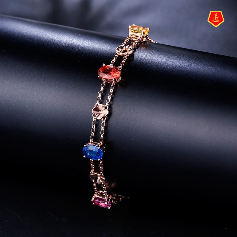 [Ready Stock]Creative Colored Gems Rose Gold Bracelet