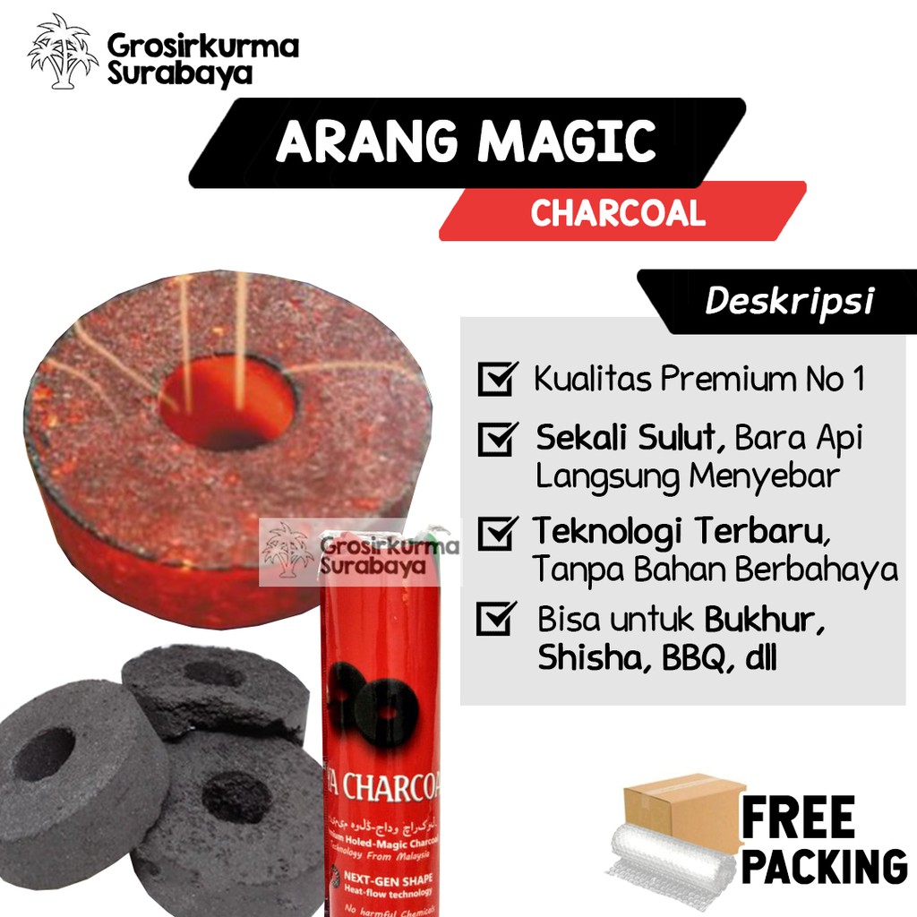 ARANG MAGIC AL RAHAL Premium Sekali Sulut Langsung Nyala Charco Thunder Untuk Miniatur Shisa Bukhur