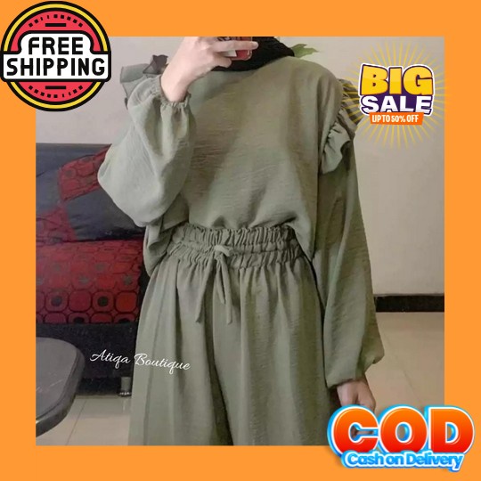 Oneset Kekinian/Setelan Wanita Amanda Polos/Setelan Matt Crinkle Setel Ruby Set Rayon Crinkle || Set