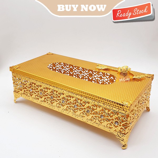 LUXURY Metal Klasik Gold Tempat kotak tisu Tissue Box elegant Bunga