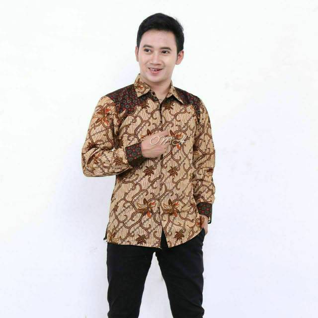 BSWART Batik HRB026 Kenongo Hem Pendek Padi Pekalongan M L XL Batik Pria MURAH Modern Grosir