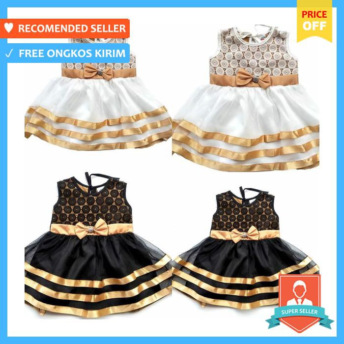 Baju bayi perempuan - baju dress gaun pesta kondangan anak bayi perempuan brokat emas