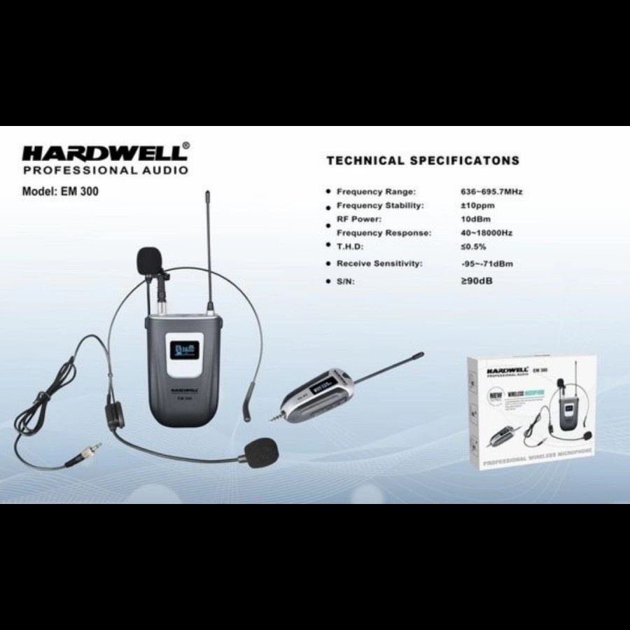 Mic Wireless HARDWELL EM 300 EM300 ORIGINAL 1 Clip On 1 Headset