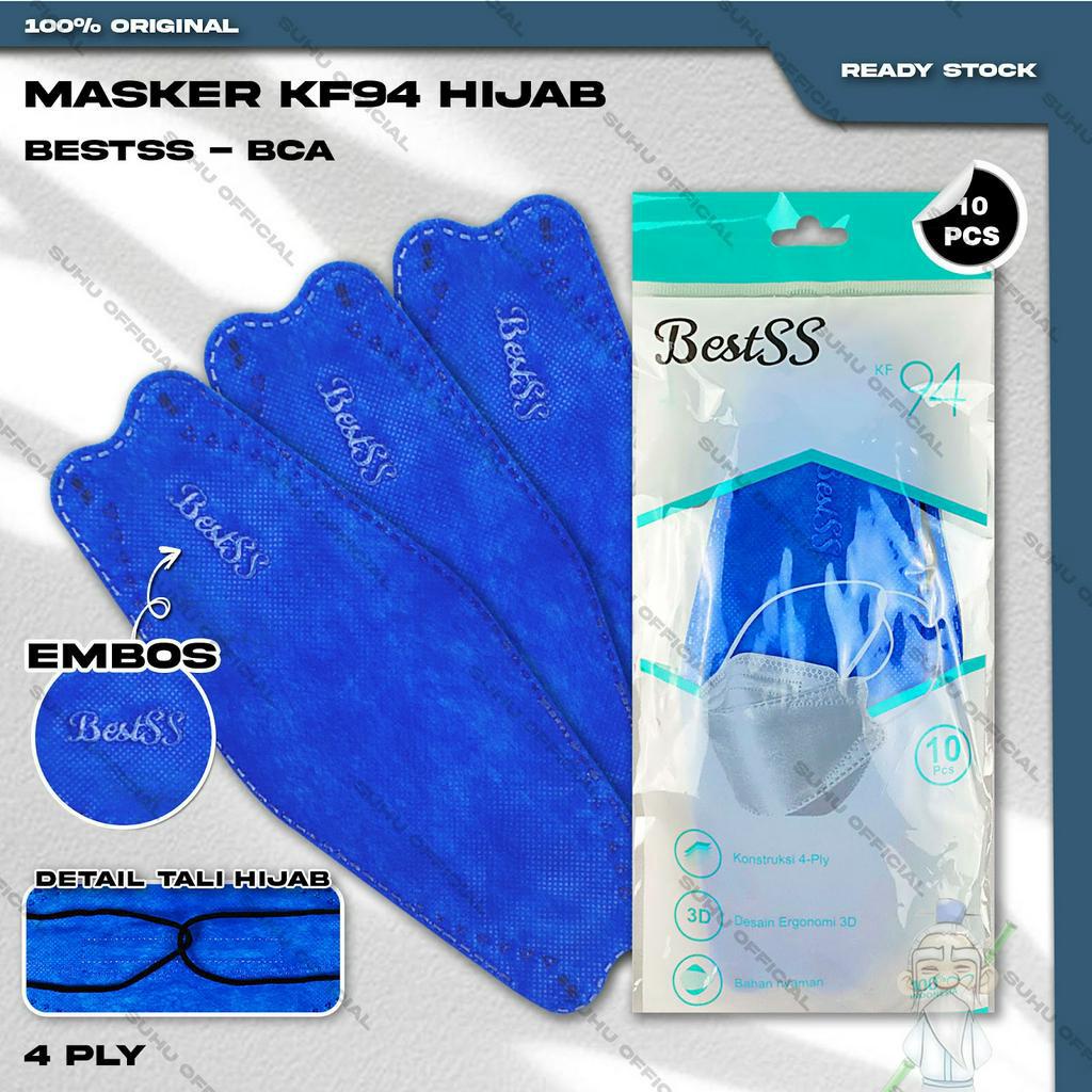 Masker KF94 Hijab BESTSS 4Ply isi 10Pcs Warna Biru BCA KF 94 4 Ply Headloop Surgical Mask Kemenkes