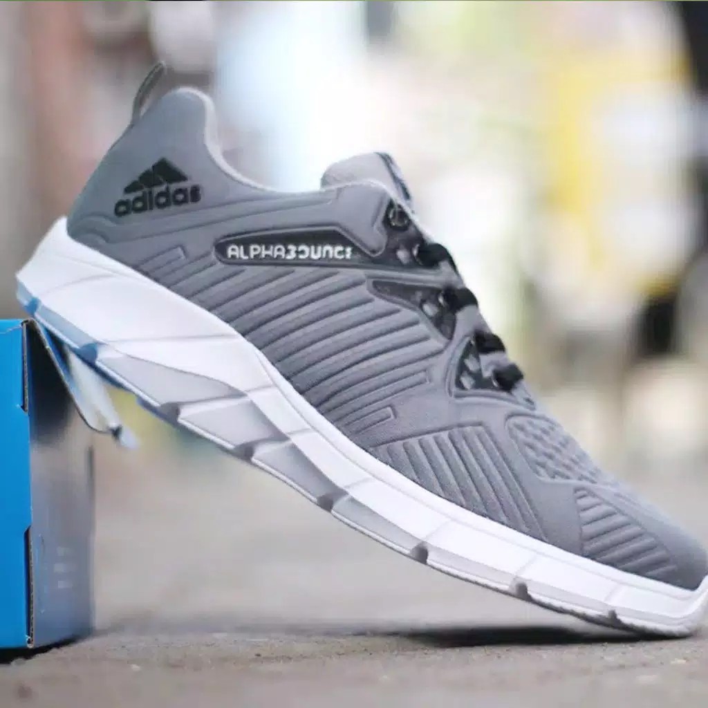 MS - Sepatu Pria Murah Adidas Alphabounce Abu Sneakers Bertali Olahraga Jogging Sport Running Kuliah