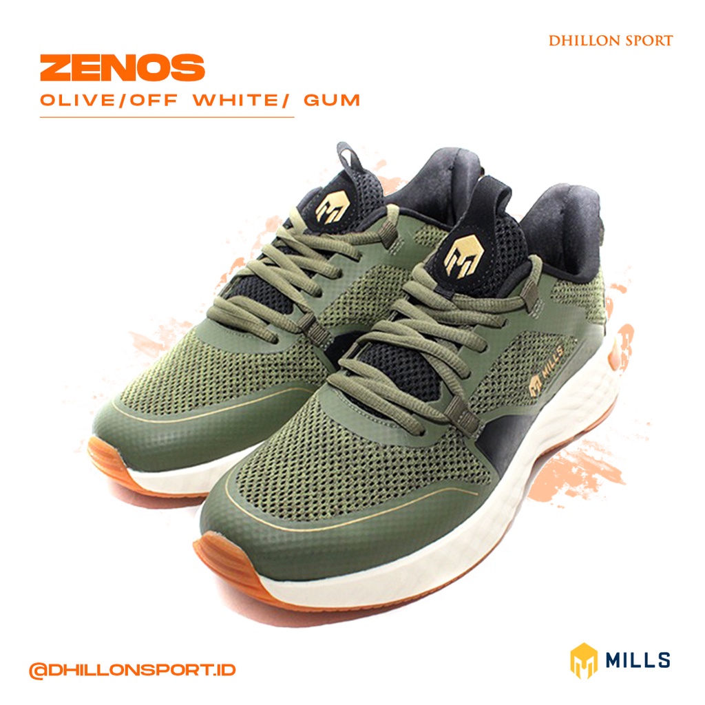 Sepatu Running Mills Zenos Olive/Off White/Gum Original