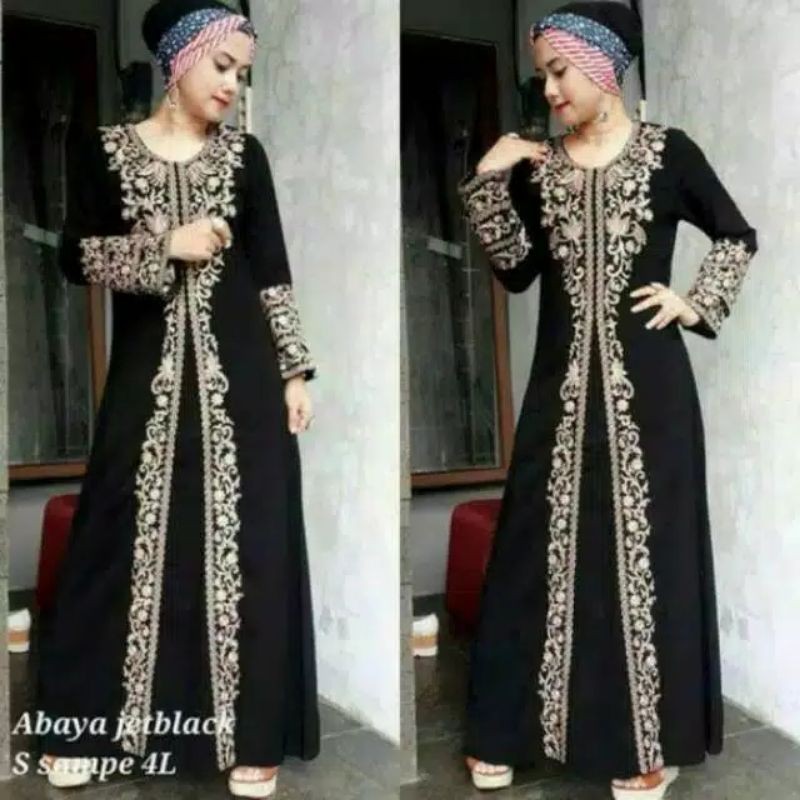 Abaya Bordir 212 Bahan Saudi Jetblack Syar'i / Abaya Hitam Arabian