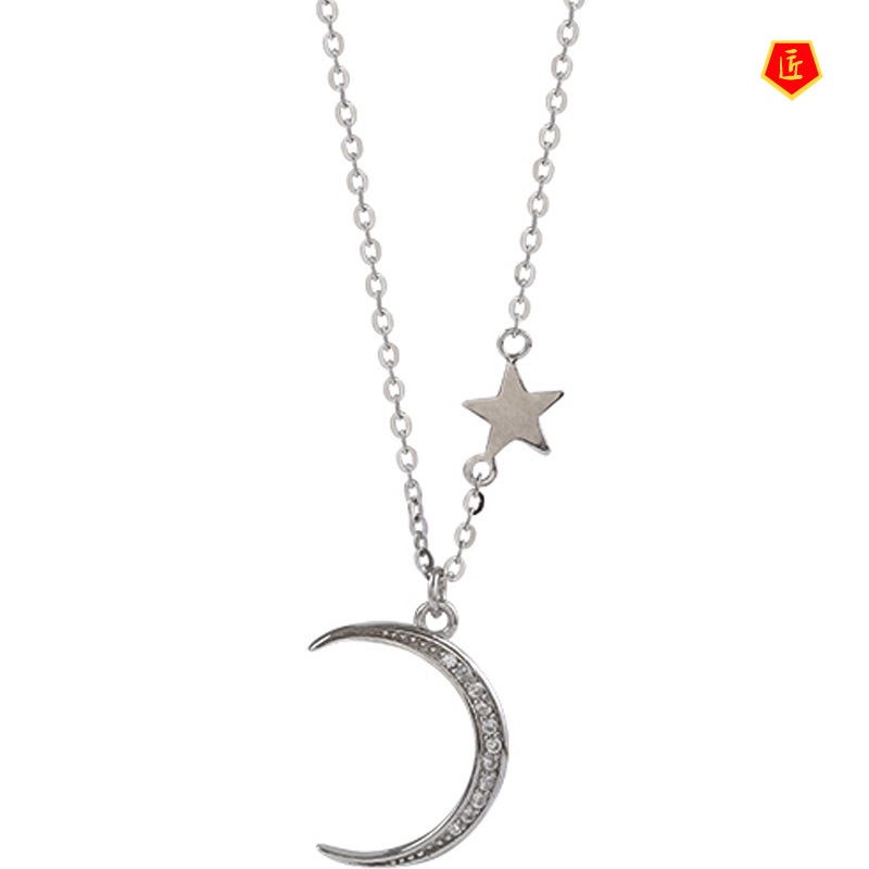 [Ready Stock]S925 Silver High-Grade Moon Star Necklace for Women Simple Personality