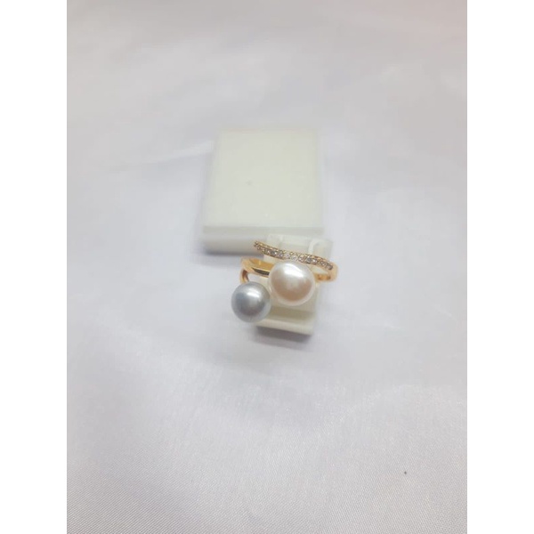 BERSERTIFIKAT CINCIN MUTIARA ALAMI 2 BUTIR MUTIARA CINCIN RHODIUM 2 MUTIARA CINCIN FREE SIZE RHODIUM