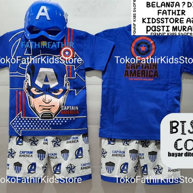 STELAN CAPTAIN AMERIKA TOPENG/COSTUM KIDS/ ATAS BAWAH