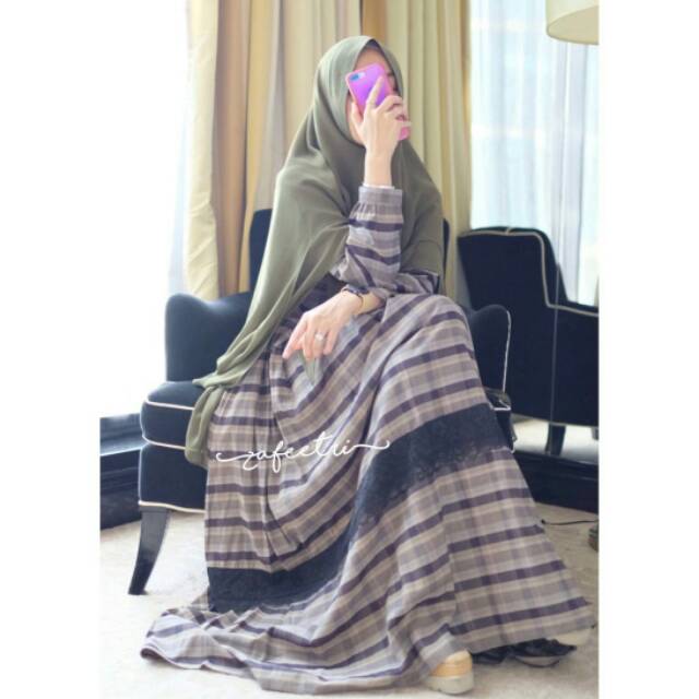 Gamis set khimar Zafeetri Army Tartan Lace