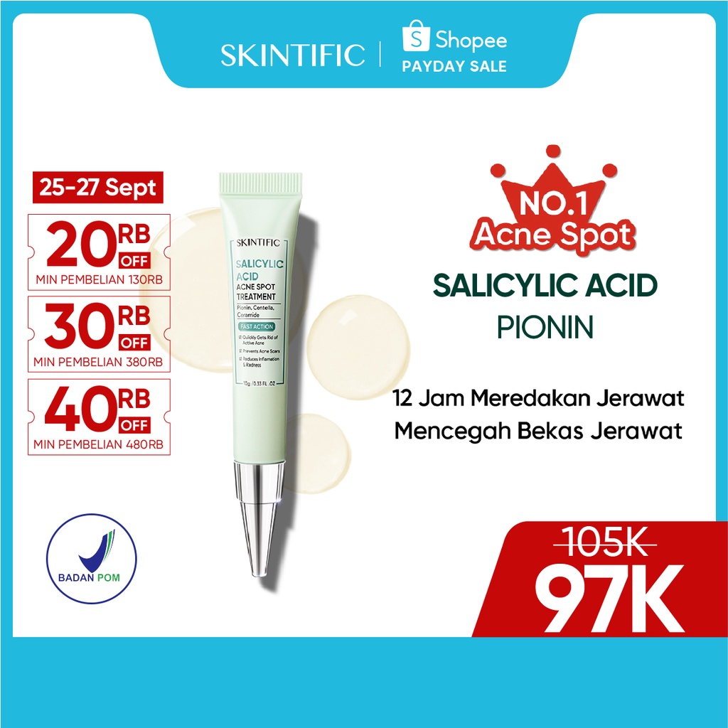 SKINTIFIC - Salicylic Acid Acne Spot Treatment Gel 10g 12 Hours Cure Acne Treatment Anti Acne TreatmentJerawat Totol Jerawat Salep Jerawat【BPOM】