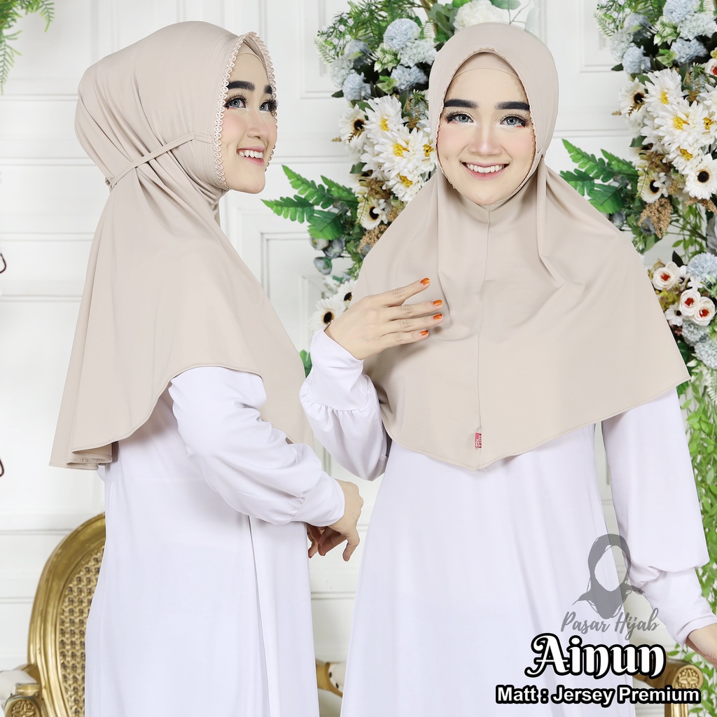 Jilbab Instan Tali Renda Ainun Hijab Instan Bahan Jersey Kerudung Maryam Jersey Pasar Hija'b