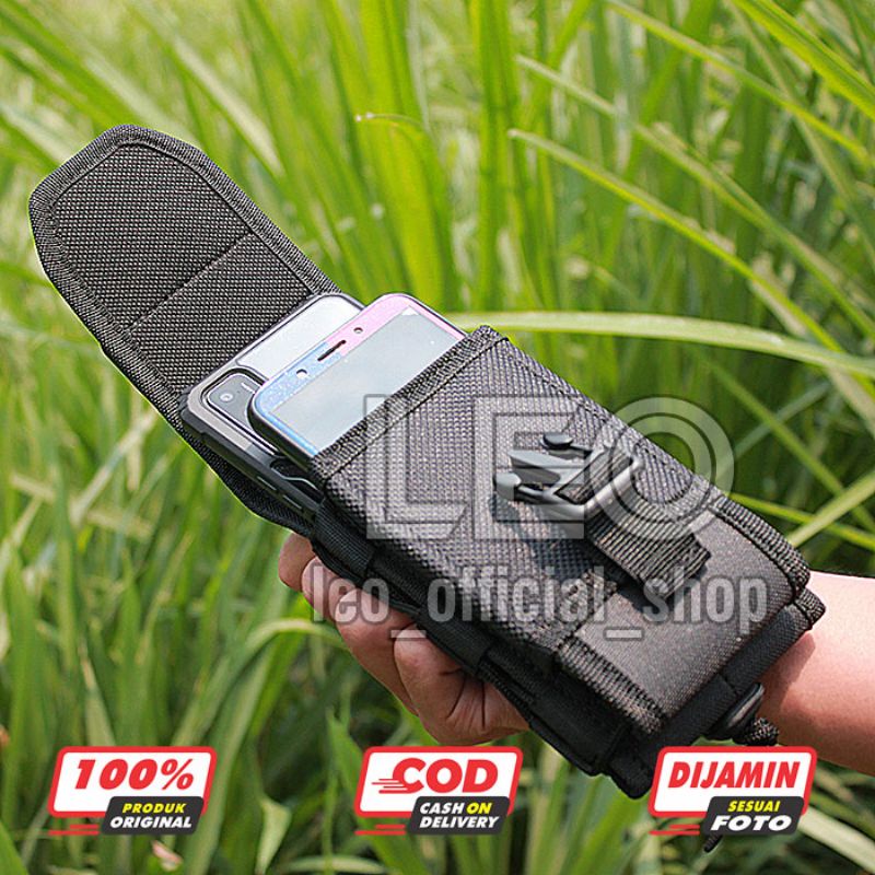 Tempat Sarung Hp Pinggang Kanvas Free Velcro Tas Dompet Handpone Pinggang Doble Slot 6,8inch Sarung Handphone Tas Dompet Pouch hp Hitam Pria Tactical