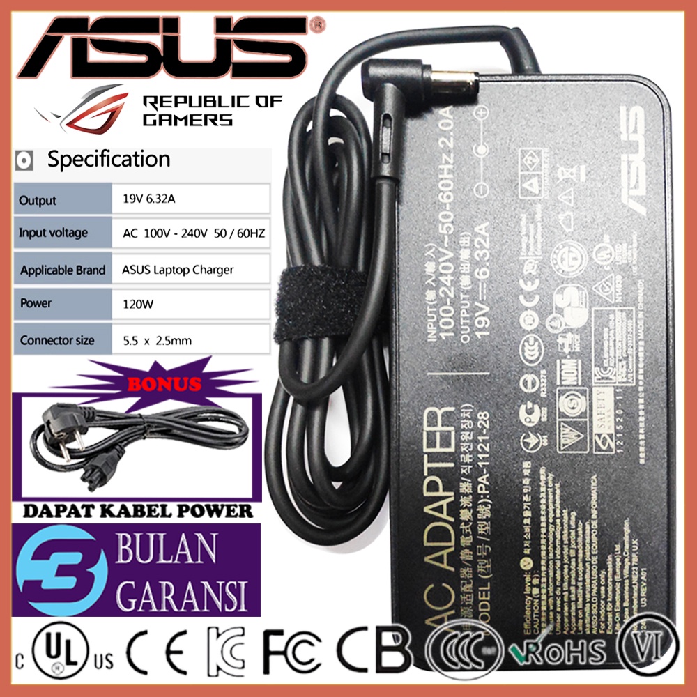 Adaptor Charger Casan ORI Laptop Asus ROG 19V 6.32A 120W GL553 GL553V GL553VD GL553VE GL552 GL552V GL552VL GL552VX GL552JX FX553 FX553V FX553VE FX553VD GL753 GL753V GL753VD GL753VE GL551JM X550I 120W