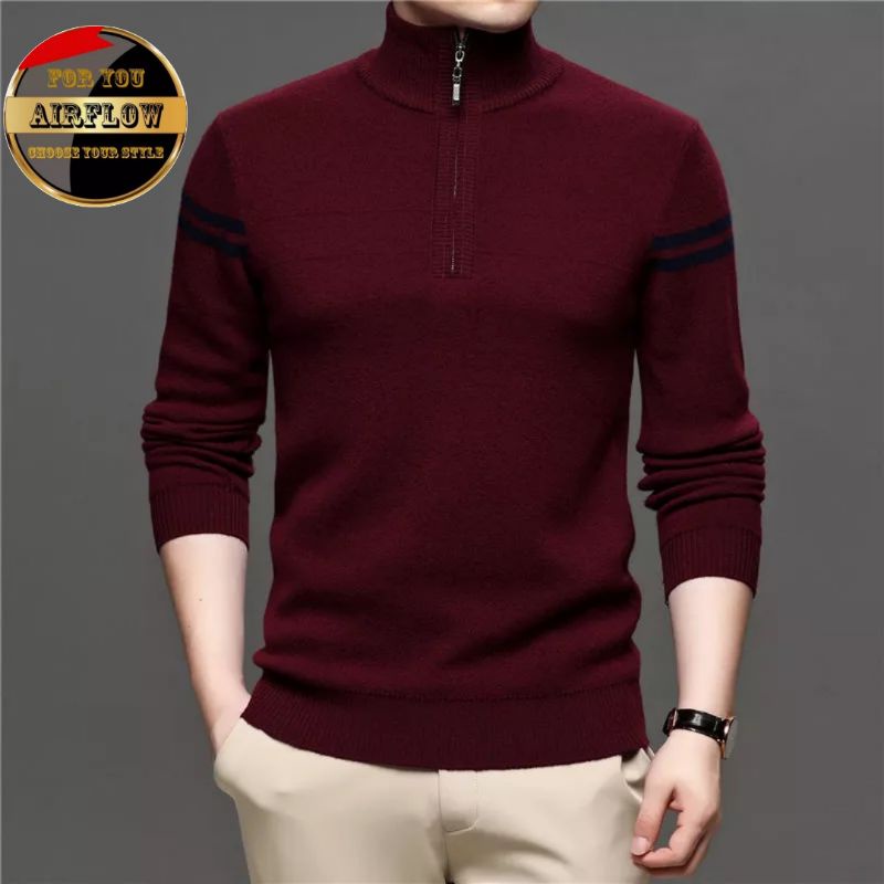 Sweater Rajut Pria Zip Cotton Original