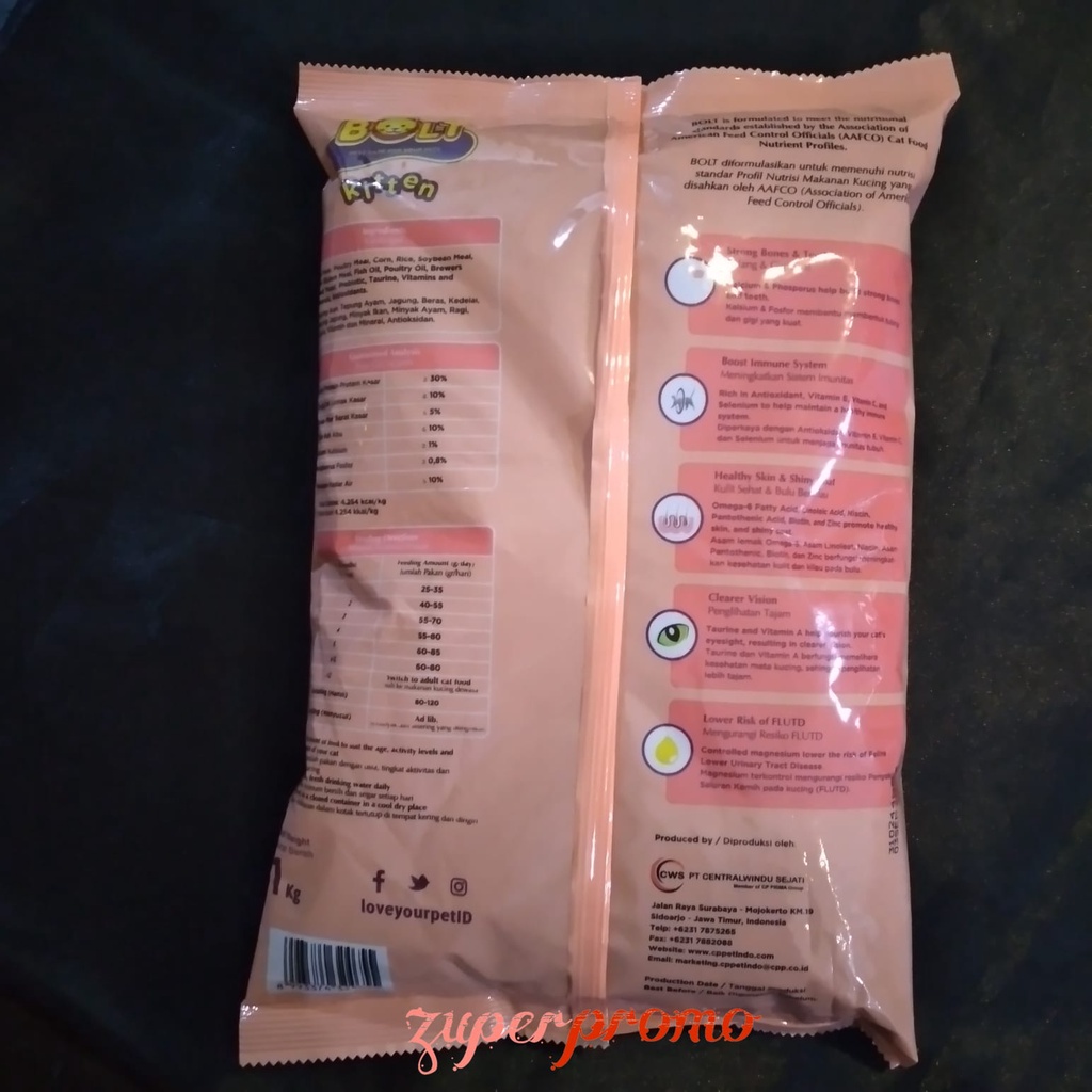 Bolt Kitten Fresh Pack 1kg / Bolt Kitten Rasa Salmon / Makanan Anak Kucing