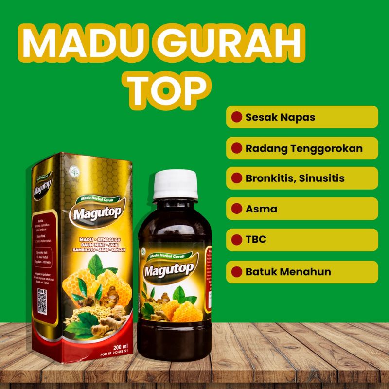 Magutop madu gurah top atasi batuk berdahak dan tidak berdahak, obat batuk paru paru, sinus, sesak nafas, bronkitis