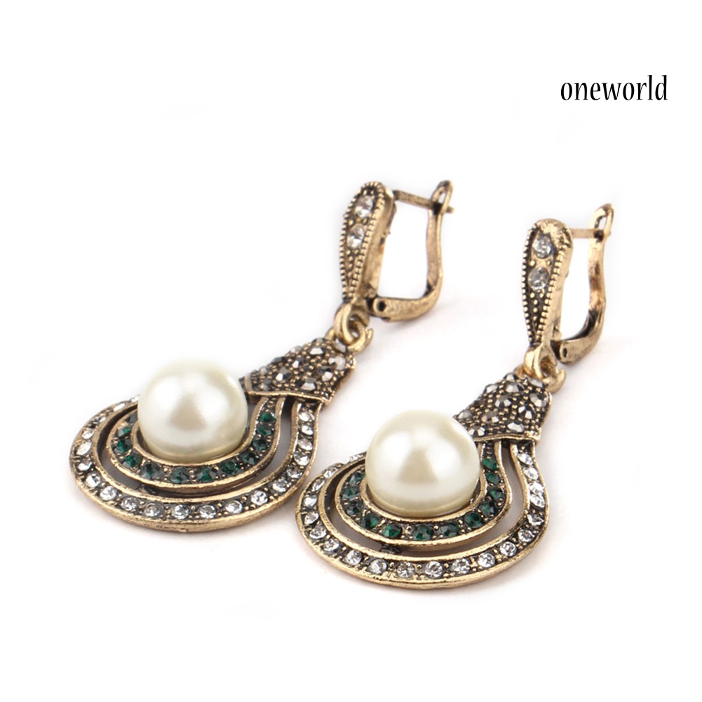 OW@ Turkish Style Bridal Faux Pearl Necklace Ring Earrings Jewelry Set Party Gift