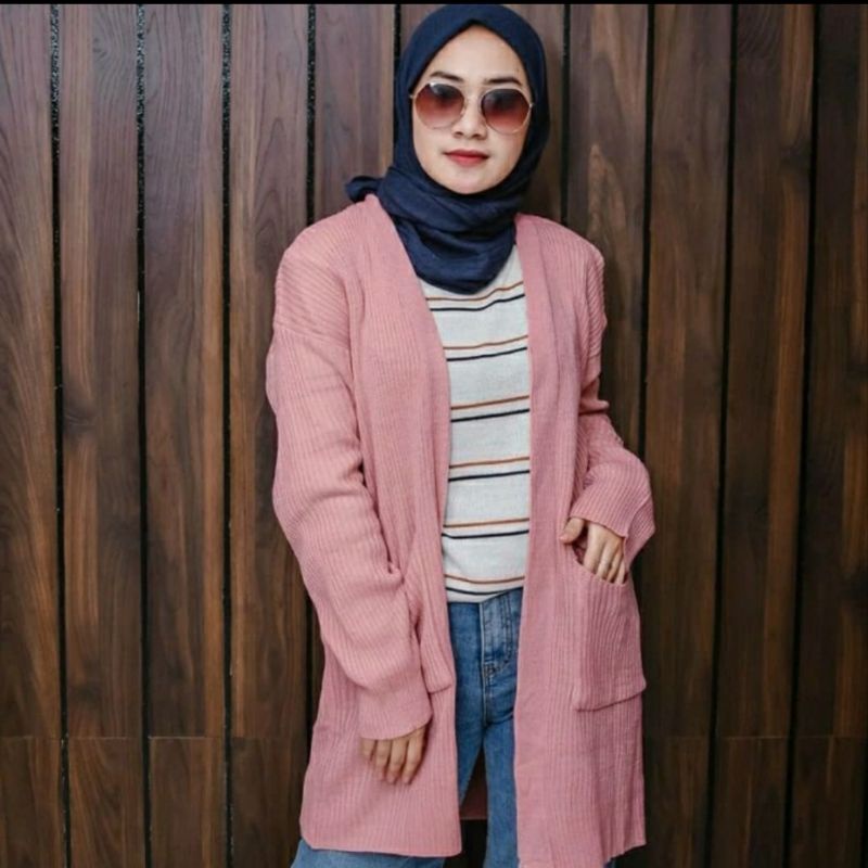 Long cardigan | Cardigan rajut panjang | Long cardy-Dusty pink