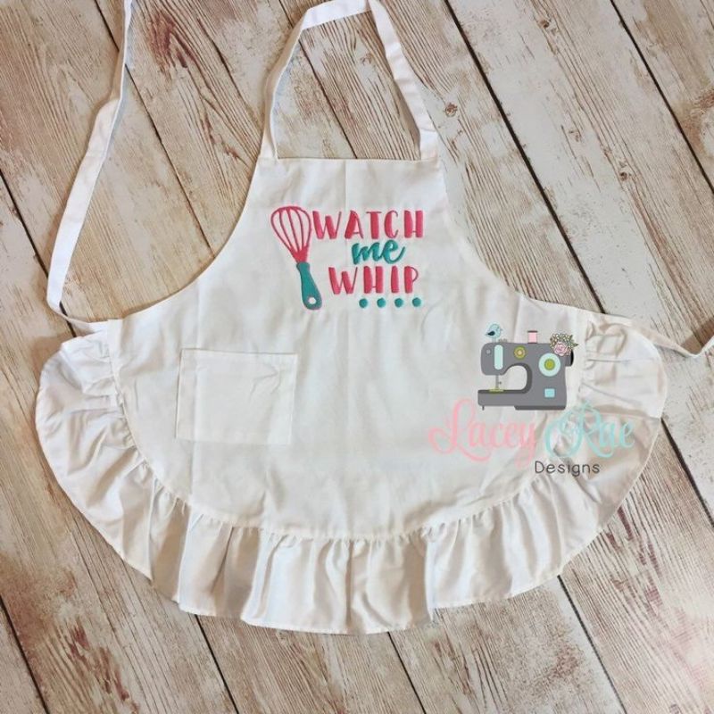 Celemek Apron Anak dan Dewasa Renda Cuztom Free Bordir Nama / gambar