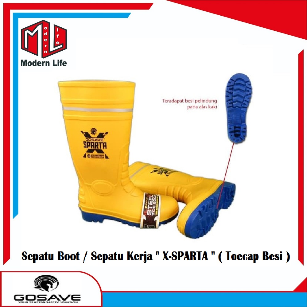 GOSAVE SEPATU BOOT SAFETY - XSPARTA - PVC RUBBER KARET BOOTS STEEL TOE