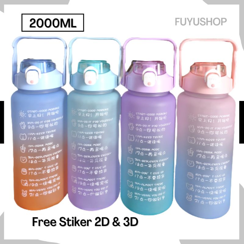 BOTOL MINUM 2 LITER BOTOL WADAH TEMPAT MINUM KOREA ANAK TK SD MOTIVASI GRADASI PELANGI GEMOY VIRAL L