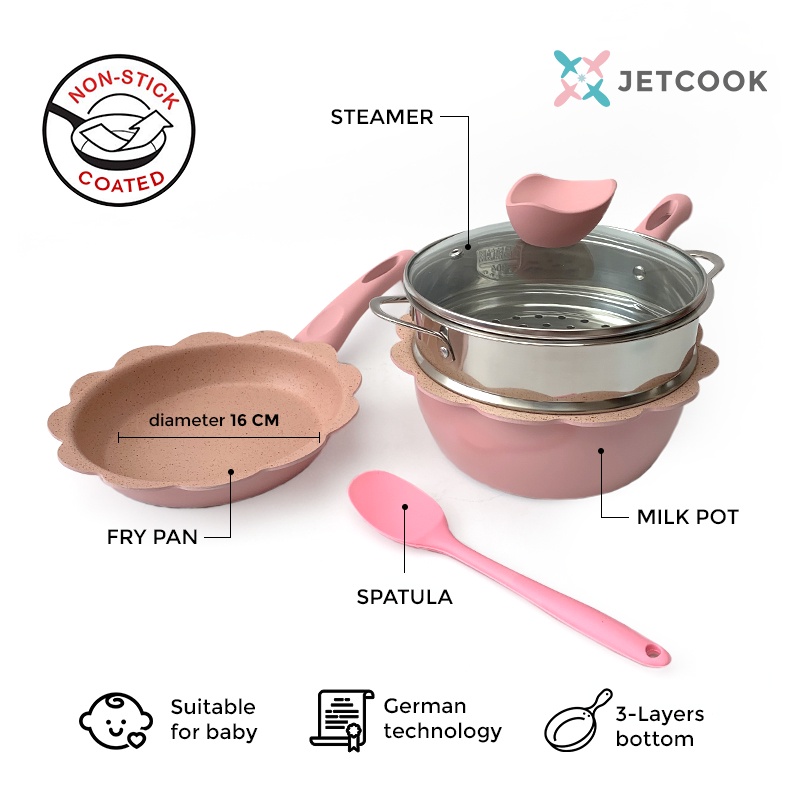 JetCook Baby Cookware Full Set 16cm - Peralatan Panci Bayi - Pink