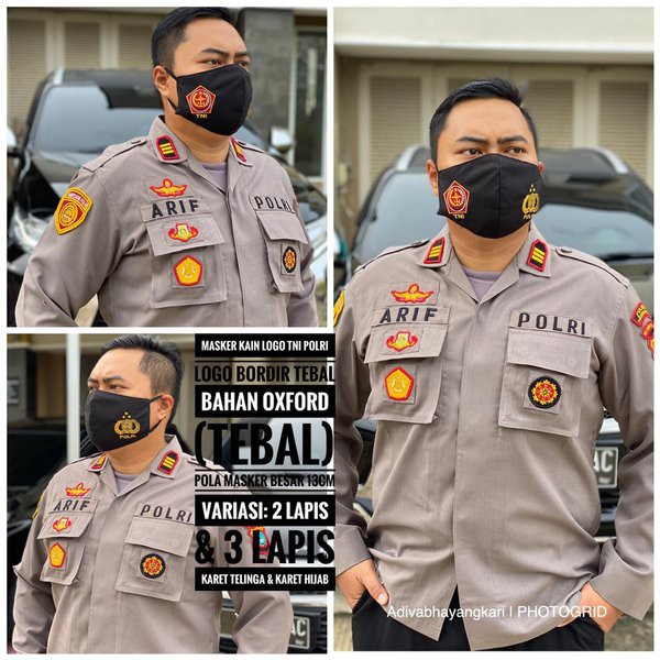 Langsung Order MASKER KAIN TNI POLRI LOGO BORDIR Murah