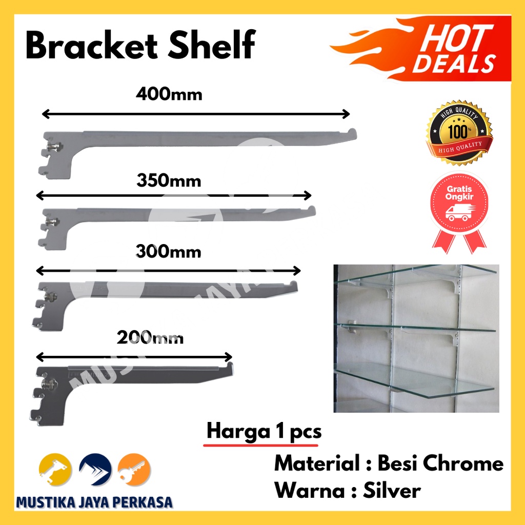 Bracket Shelf Kaca Penyangga Rak Kaca Kayu Braket Ambalan Display