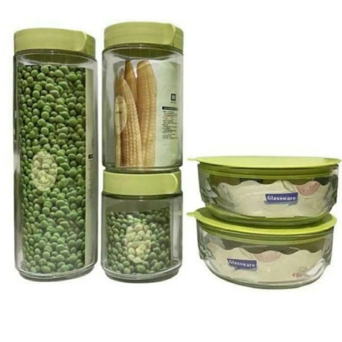 BOWL SET EVER GREEN - TOPLES KACA MARINE MANGKOK SET KACA - WADAH MAKANAN