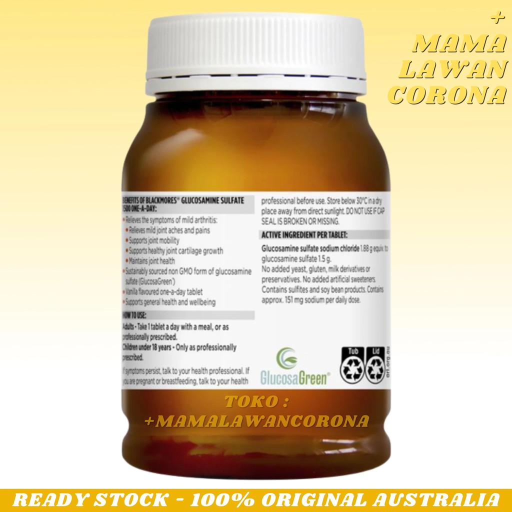 BLACKMORES Glucosamine Sulfate 1500mg One-A-Day 180 Tablets AUSTRALIA Glukosamine Blackmore 1500 mg // Glucosamine HCL 1500mg 400 Tablet Kapsul