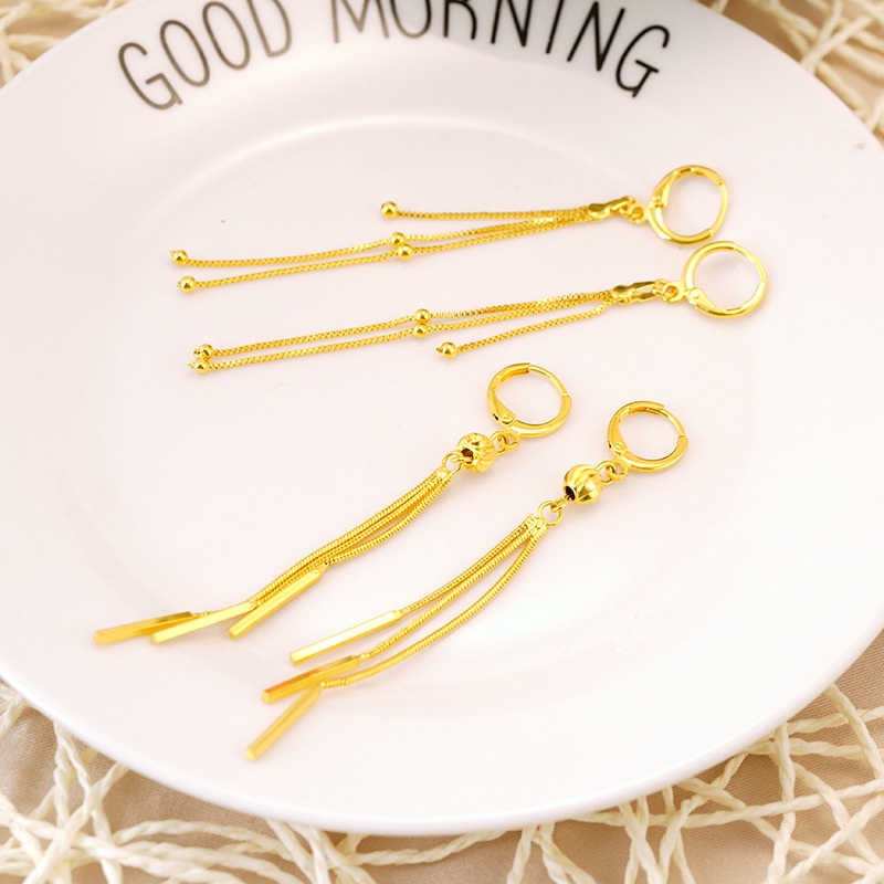 Anting Rumbai Panjang Lapis Emas Asli Kadar 375 Untuk Aksesoris Wanita