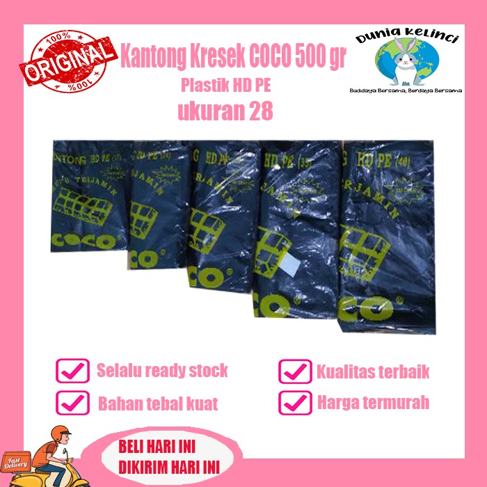 KANTONG PLASTIK KRESEK HD PE UKURAN 28 cm x 48 cm 500GR COCO HITAM HDPE TEBAL EKO MURAH LOCO