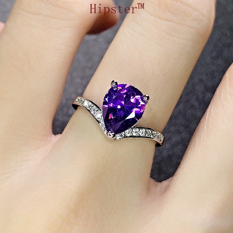 New Design Romantic Inlaid Drop-Shaped Emerald Couple Ring