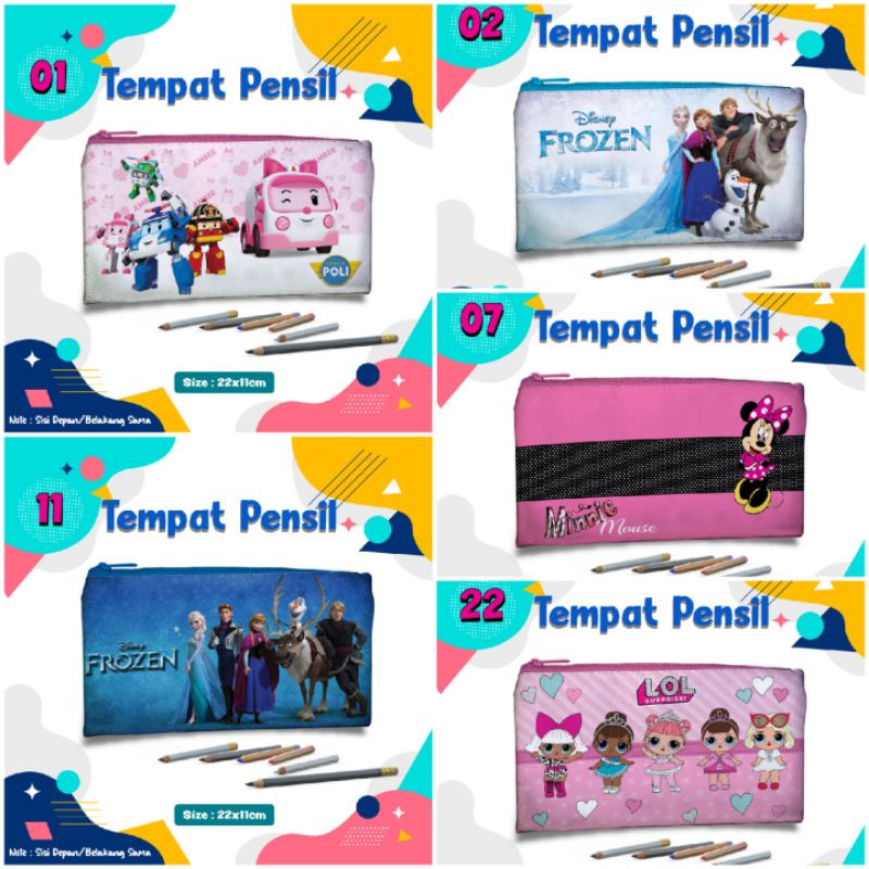 

Tempat Pensil Frozen,LOL,Minnie mouse, Ember poli/Dompet pensil uang hp souvenir 22x11 kulit sintetis