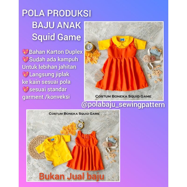 POLA PRODUKSI DRESS ANAK 069 - POLA BAJU SQUID GAME - Kids Dress Sewing Patter