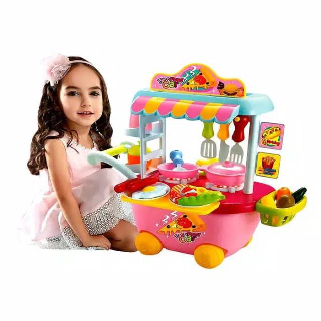 Fast Food Car Mainan Kitchen Trolley Mainan Masak Trolley