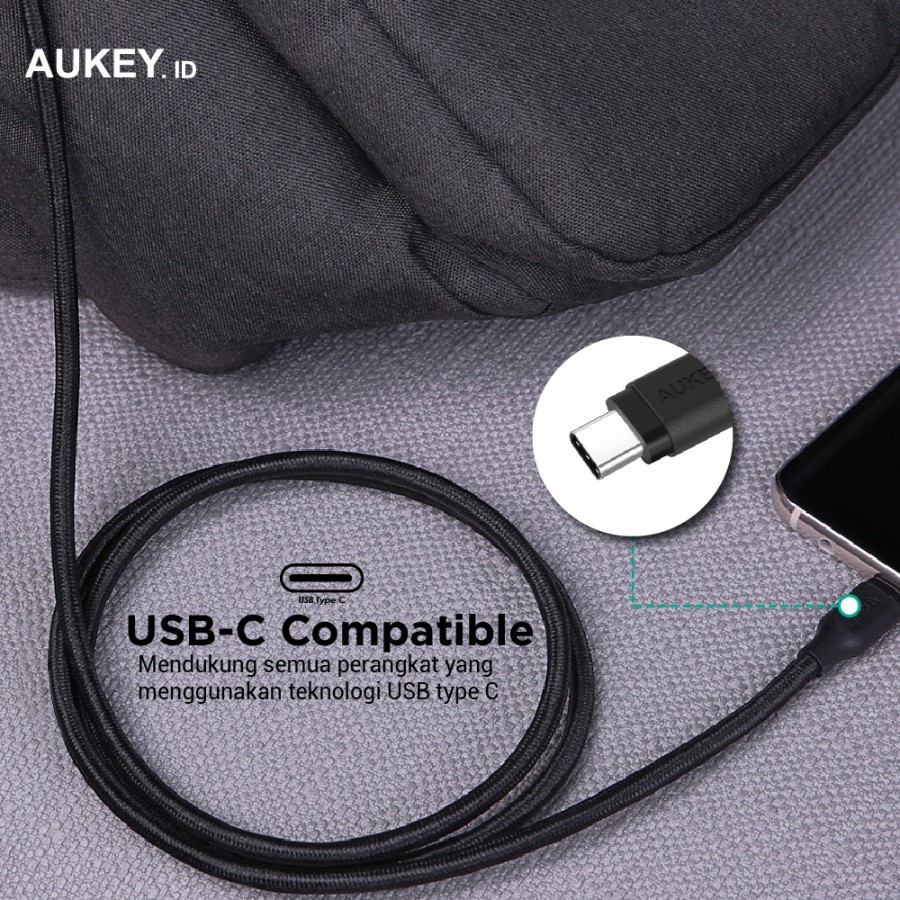 Aukey Cable CB-AC1 1.2M USB 3.1 gen 1 to USB C Braided Black - 500279