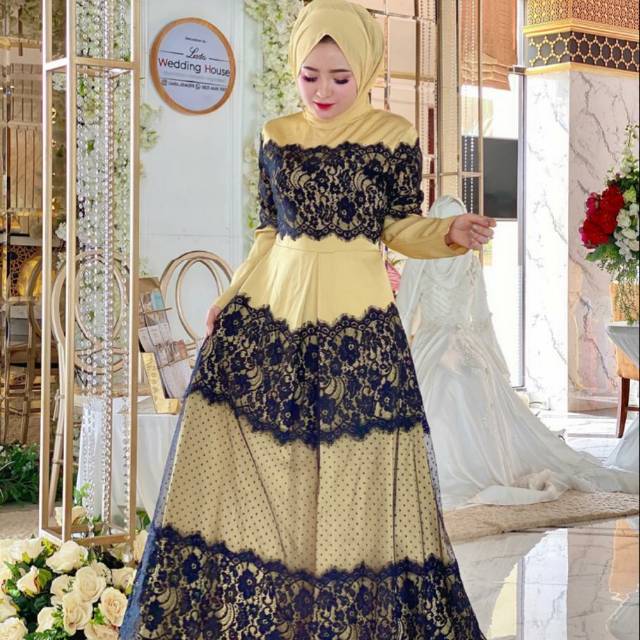 Gamis renda dada hitam shellasaukia