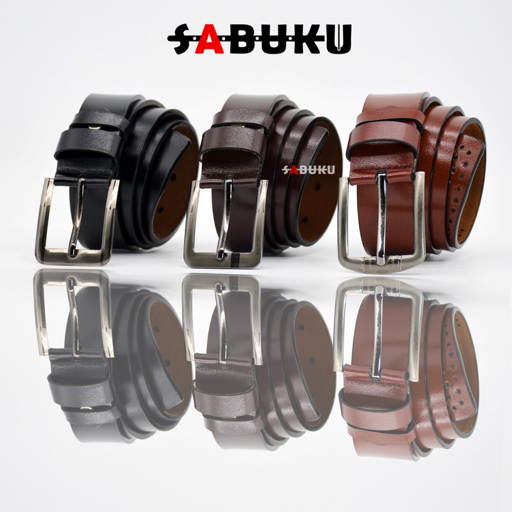 [S&amp;K] Ikat Pinggang Pria Sabuk Pria Model Tusuk Jarum Bahan Kulit Imitasi Gesper Pria Men Belt-SK004