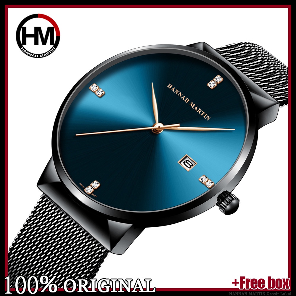 Jam Tangan Pria Premium Sangat tipis Hannah Martin 100% Original korea fashion Cowok Jam anti air Quartz laki laki Arloji 901